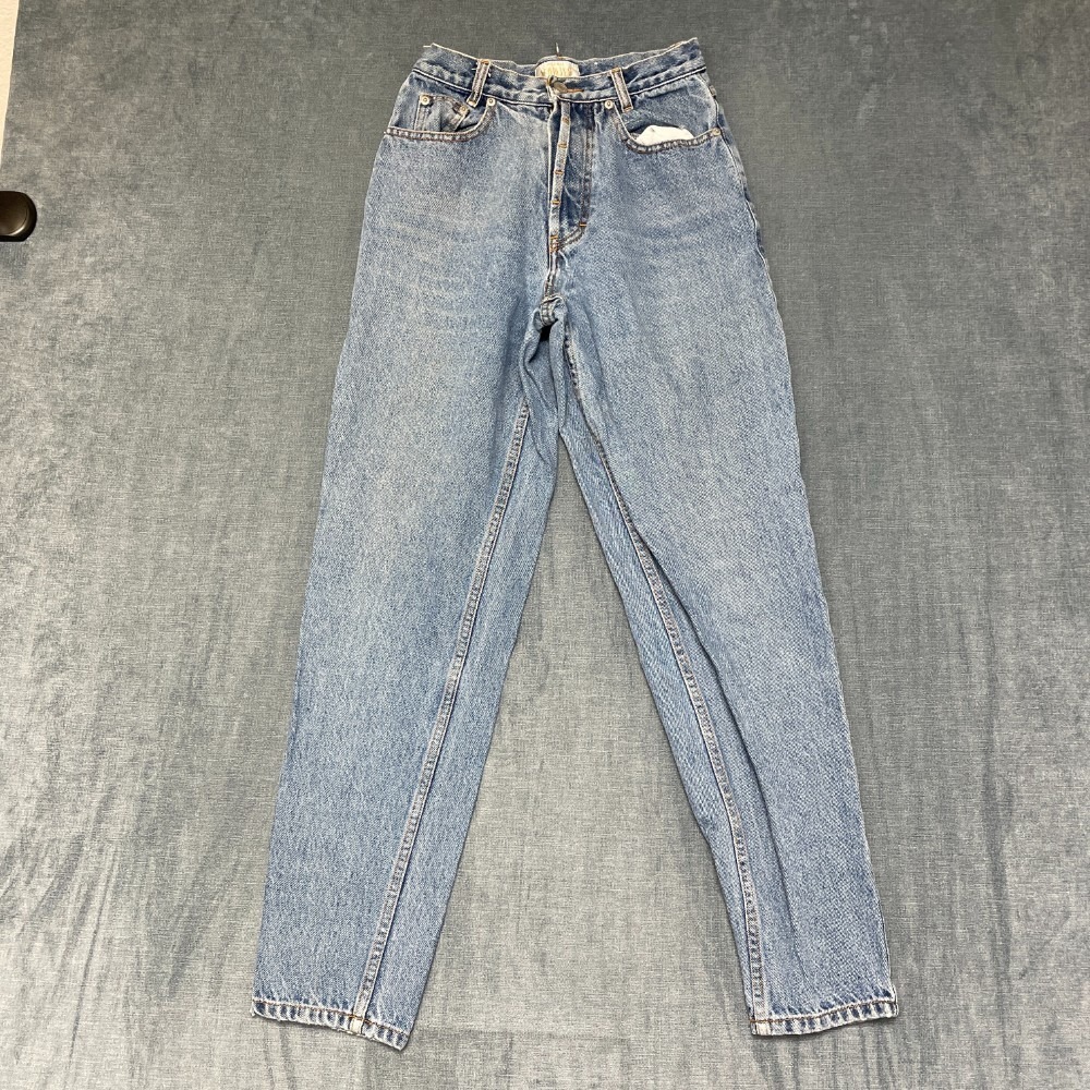 Jeanjer Jeans Womens 25x29.5 Blue Denim Light Wash Logo Button Fly Tapered Leg
